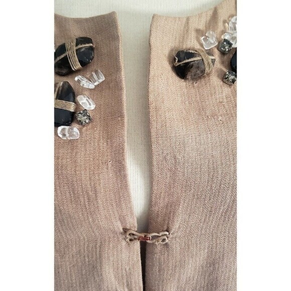 ROBERT RODRIGUEZ Jacket Womens 6 Tan Linen Cropped Mod Embellished Luxe Blazer - Picture 9 of 13
